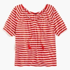 J. Crew Knit Peasant Short Sleeve Red Stripe Top